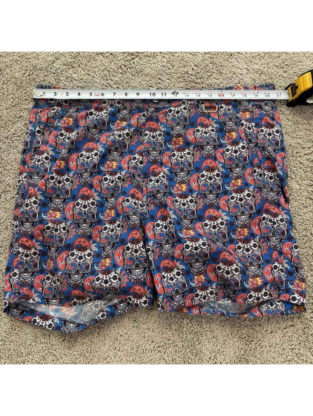 Peter Millar Swim Trunks Mens L Sugar Skull Print Lined Board Shorts Beach EUC